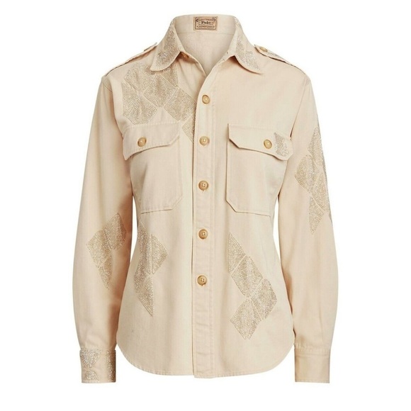 𝅺POLO by Ralph Lauren Beaded Twill Button Down Shirt NWT Sz XXL - Picture 2 of 13